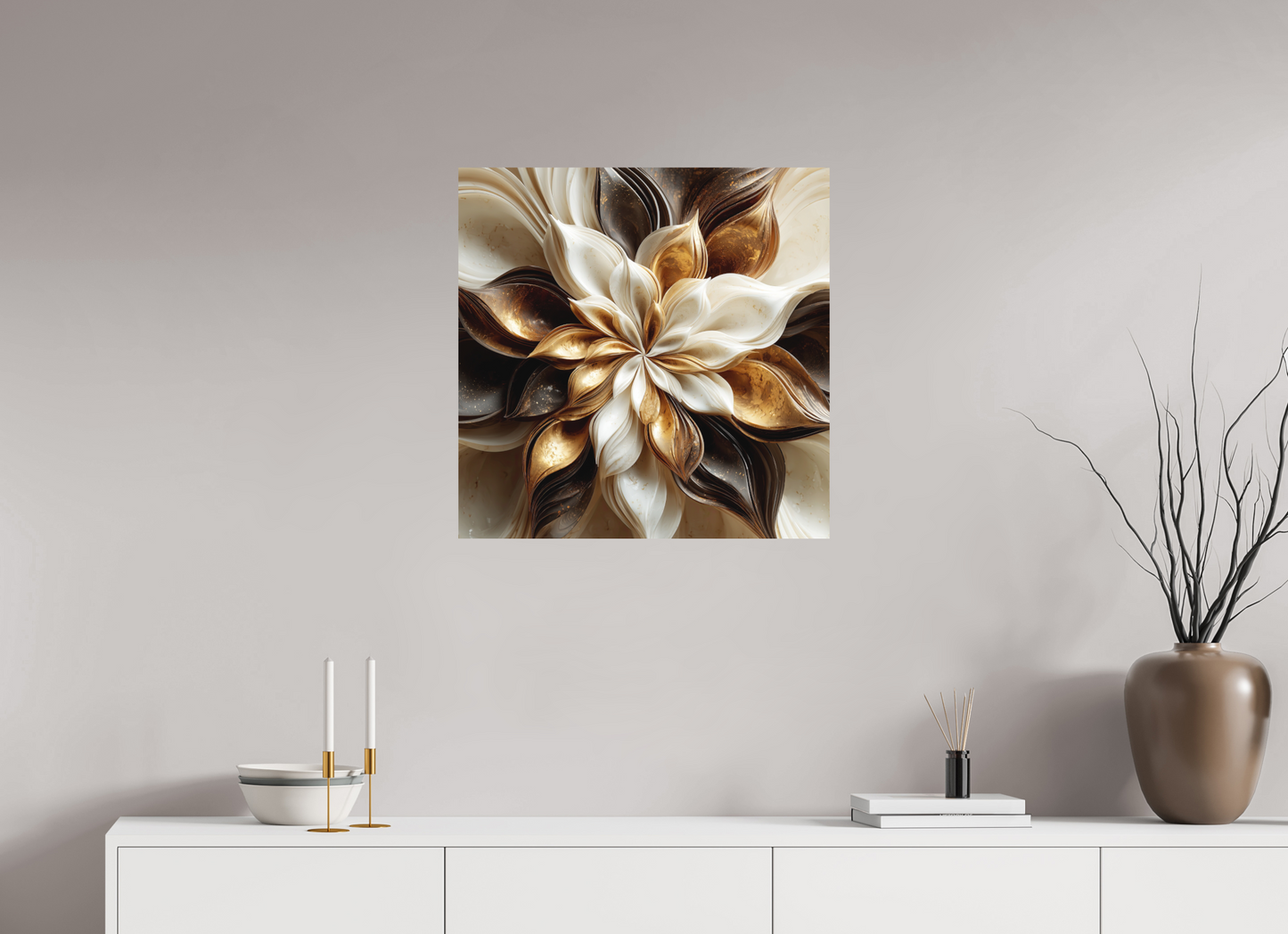 25 x 25″, Photo Print on Aluminum Backing Coffee Marble Flower