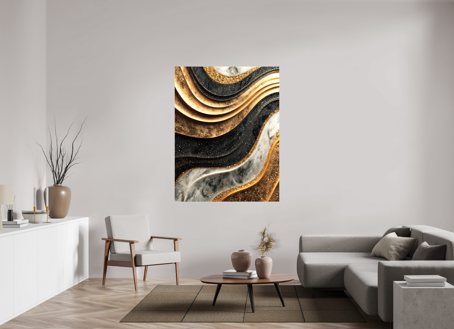 47 x 60.9″, Glossy Canvas Gold Marble Swirl