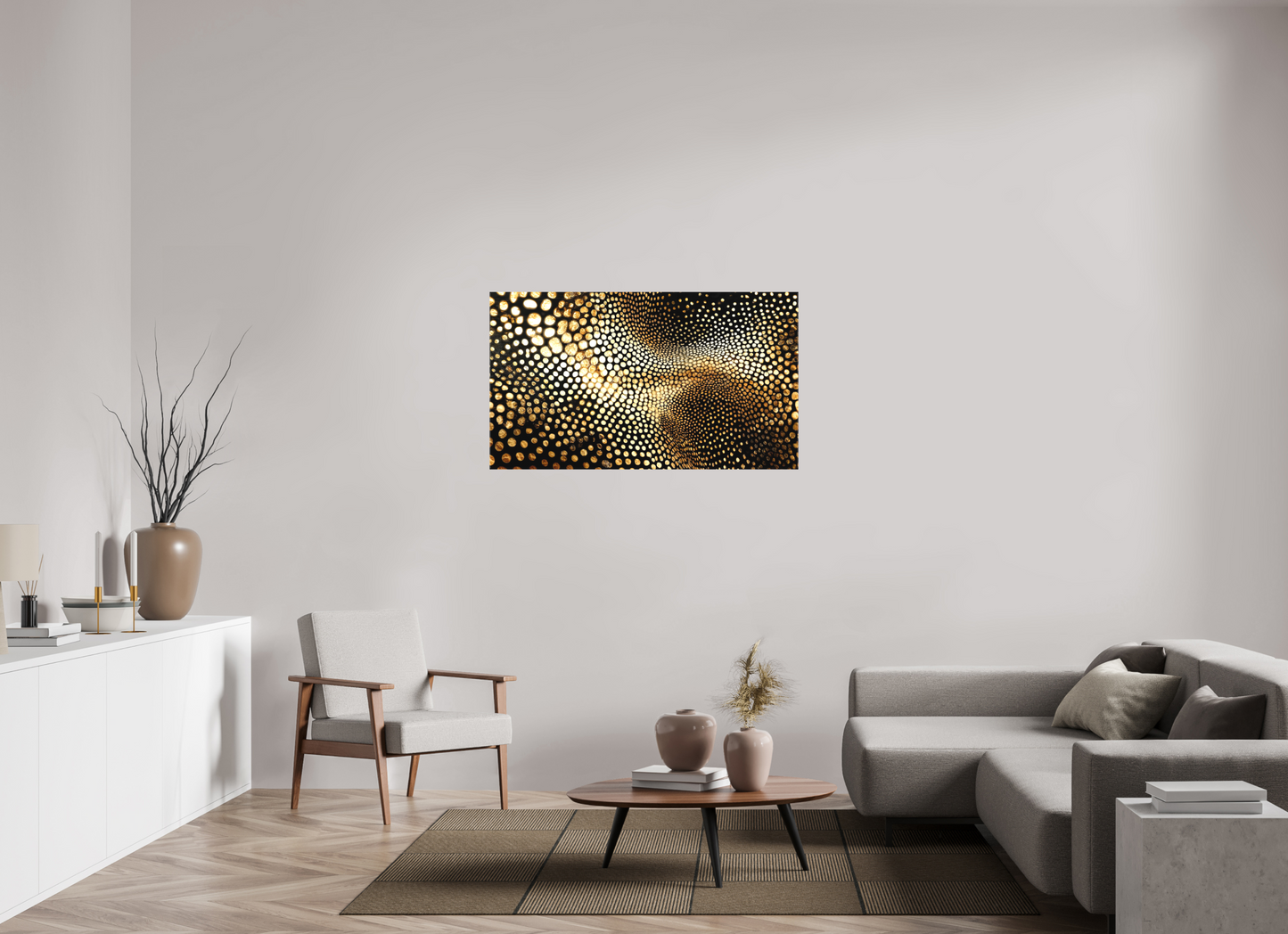48.9 x 28″, Textile on Canvas Gold Dot Wave