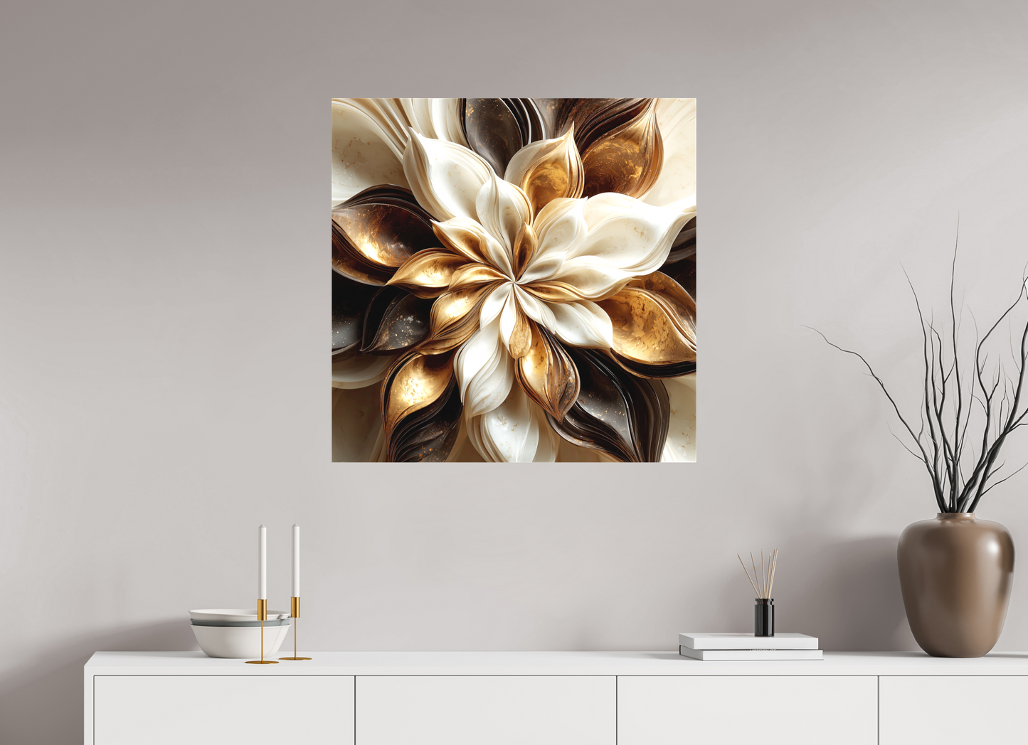30 x 30″, Textile on Canvas Coffee Marble Flower