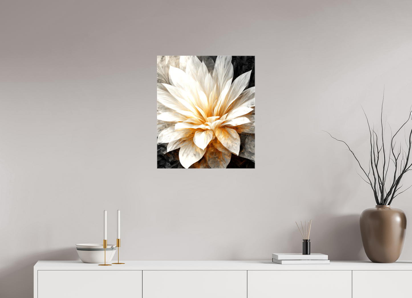 20 x 23.1″, Glossy Canvas White & Gold Flower 2