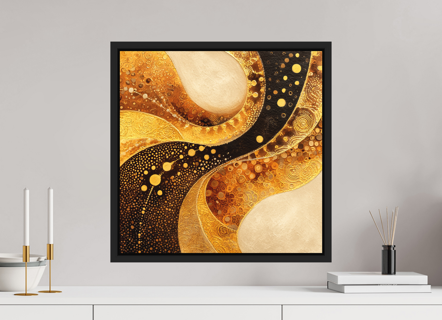 20 x 20″, Photo Print on Aluminum Backing with boarder Gold Texture Swirl