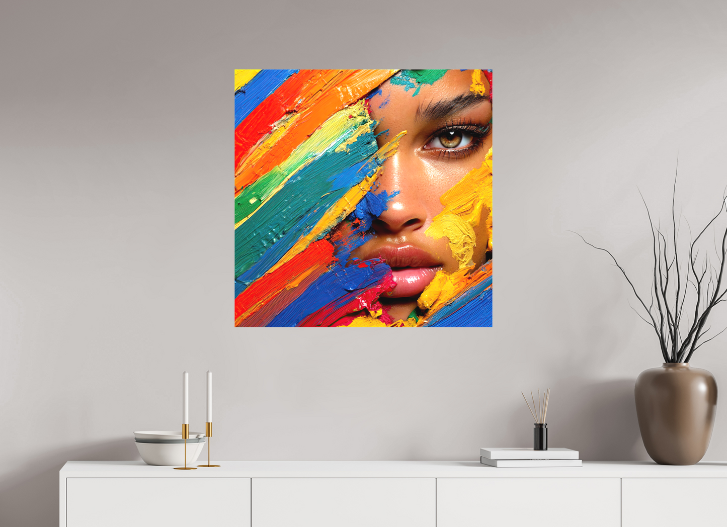 30 x 30″, Textile on Canvas Paintress