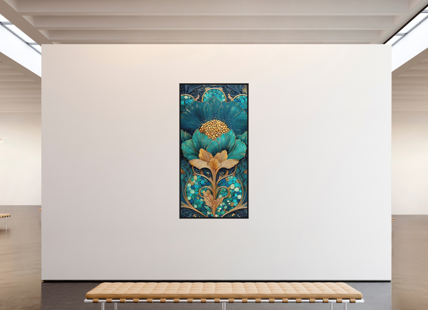39 x 78″, Photo Print on Aluminum Backing with boarder Art Deco Teal Flower 2
