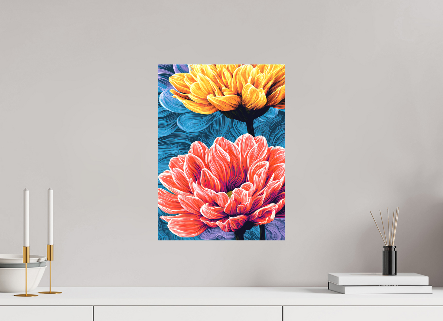 12 x 16.8″, Textile on Canvas Warm Flowers