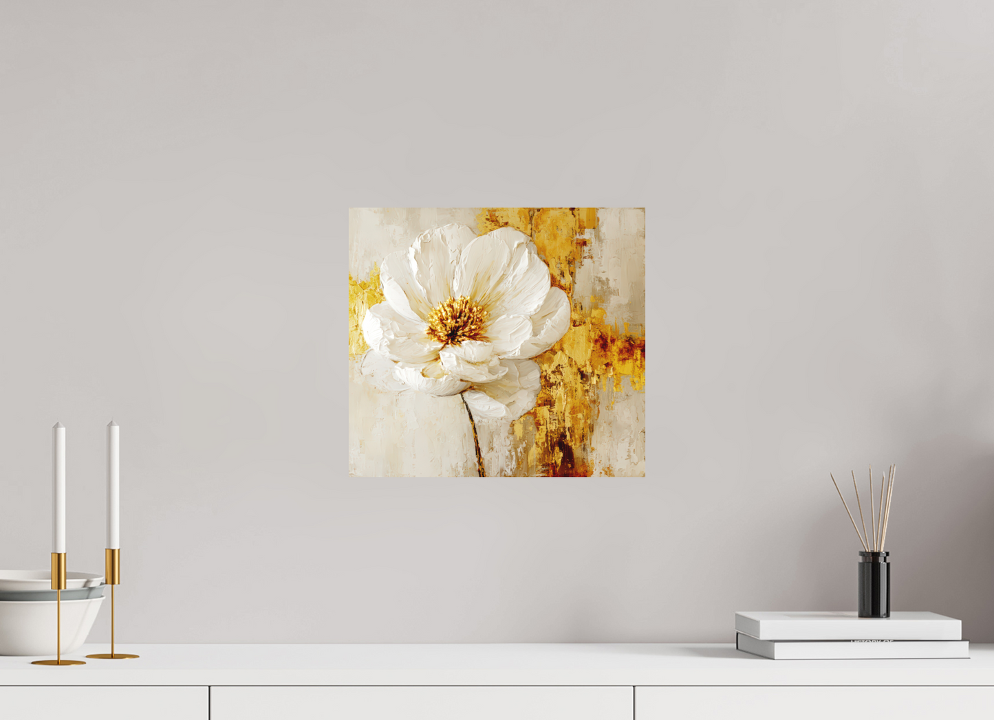 13.2 x 12″, Photo Print on Aluminum Backing White and Gold Flower 3