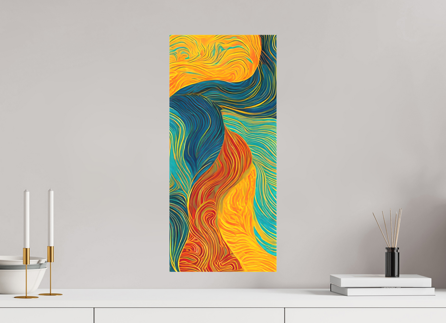 10 x 22.6″, Textile on Canvas Abstract Colorful Clouds