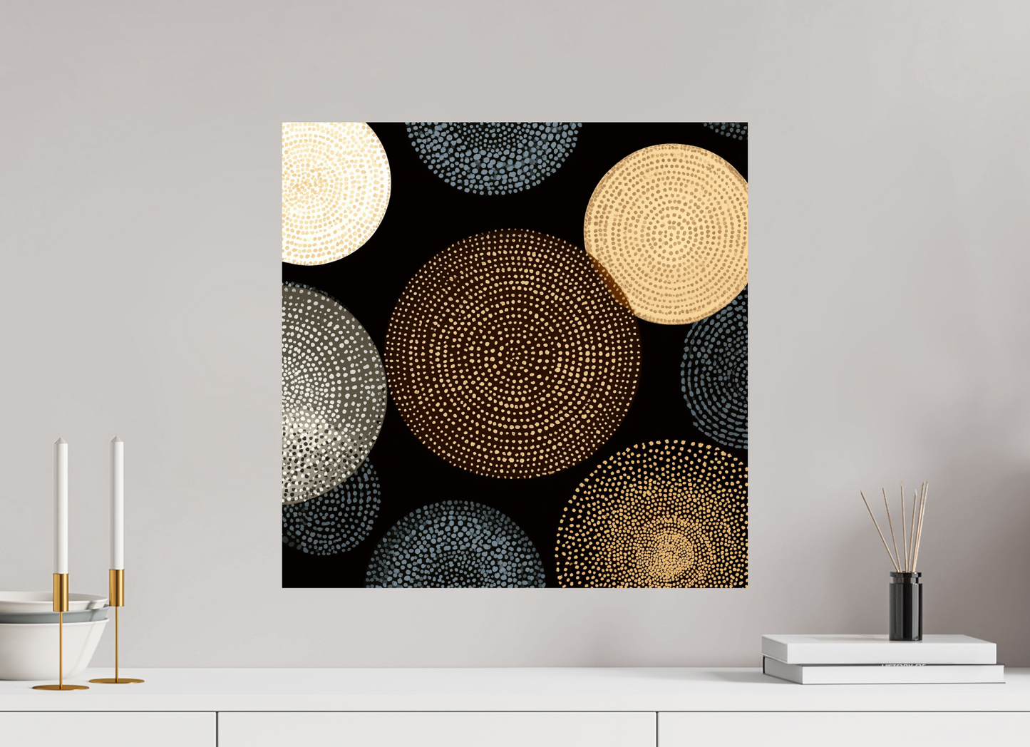 20 x 20″, Fine Art Print On Aluminum Dibond Dot Circles