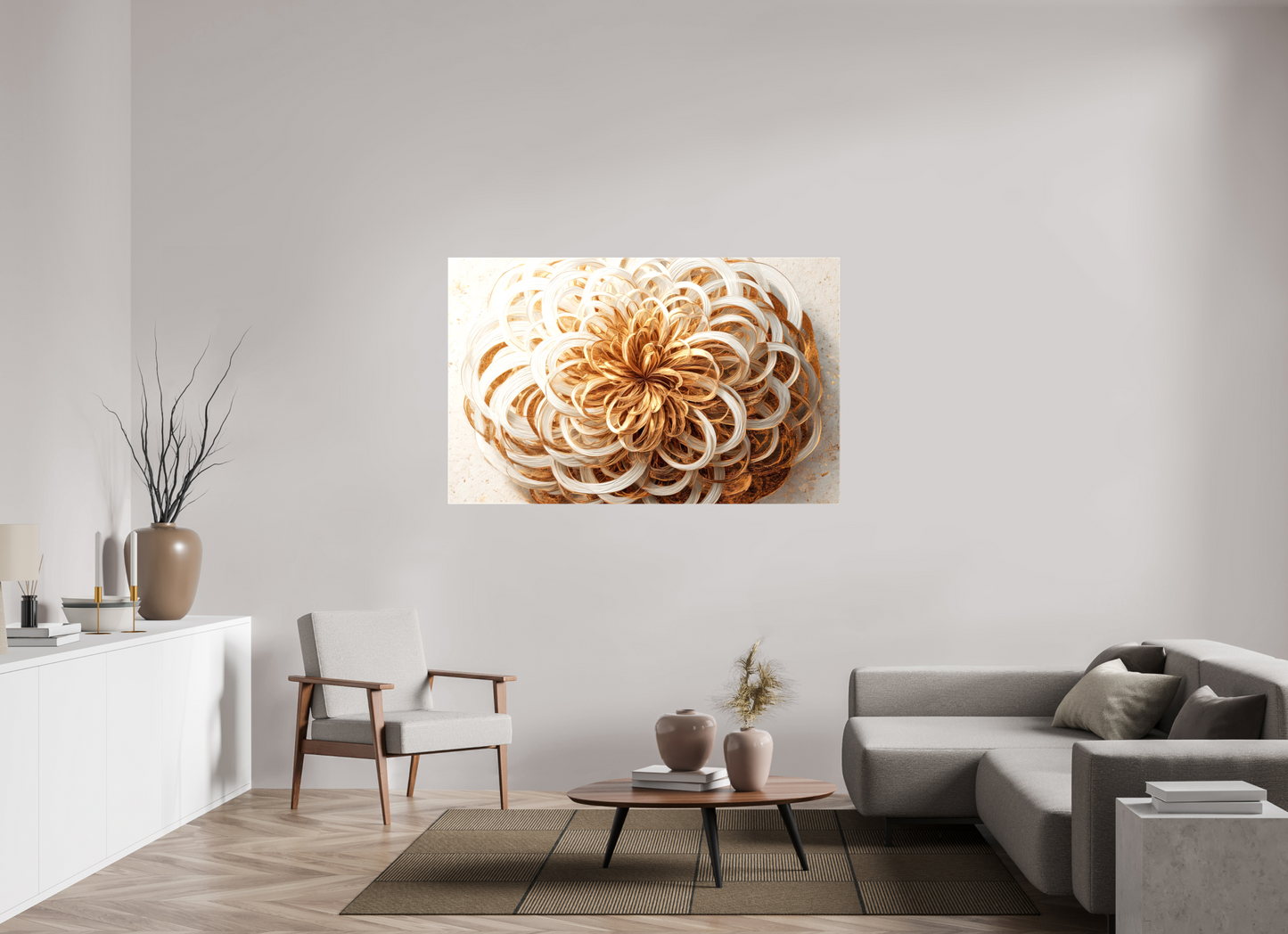 62.2 x 39″, Glossy Canvas Abstract Gold Flower
