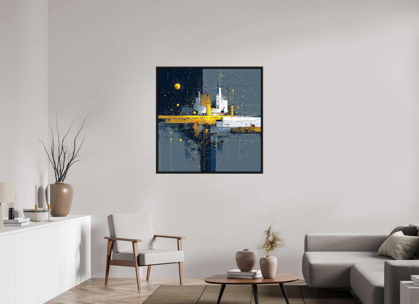 40 x 40″, Fine Art Print on Aluminum Dibond with Boarder Abstract City