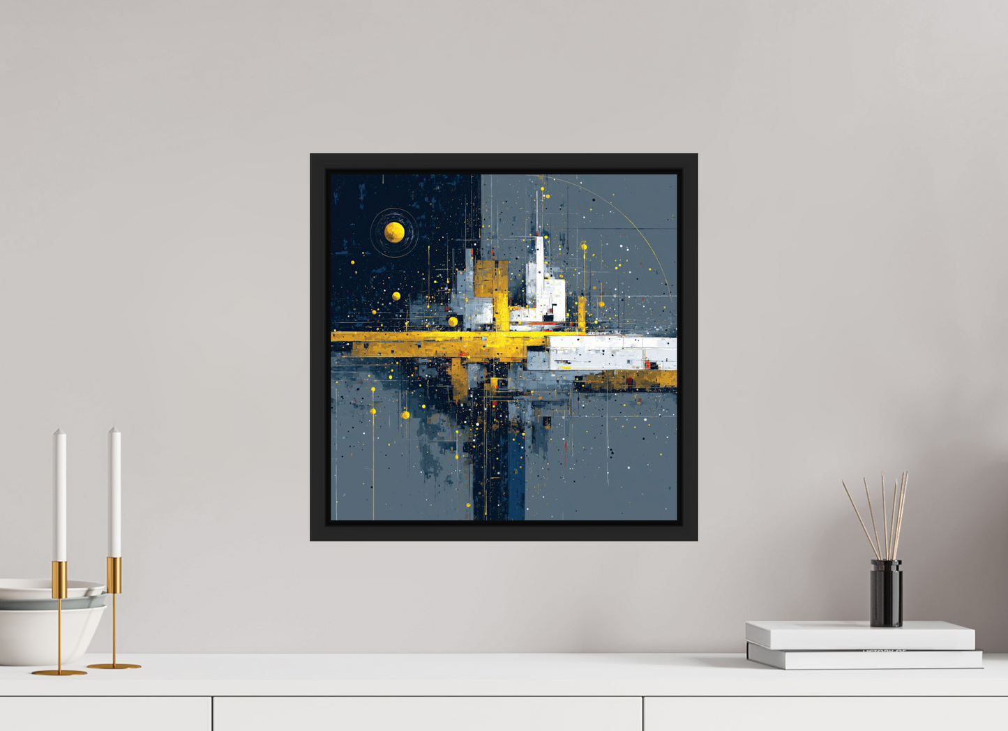 15 x 15″, Fine Art Print on Aluminum Dibond with Boarder Abstract City