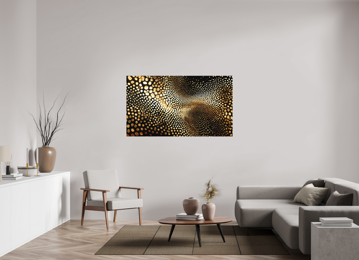 61.1 x 35″, Photo Print on Aluminum Backing Gold Dot Wave