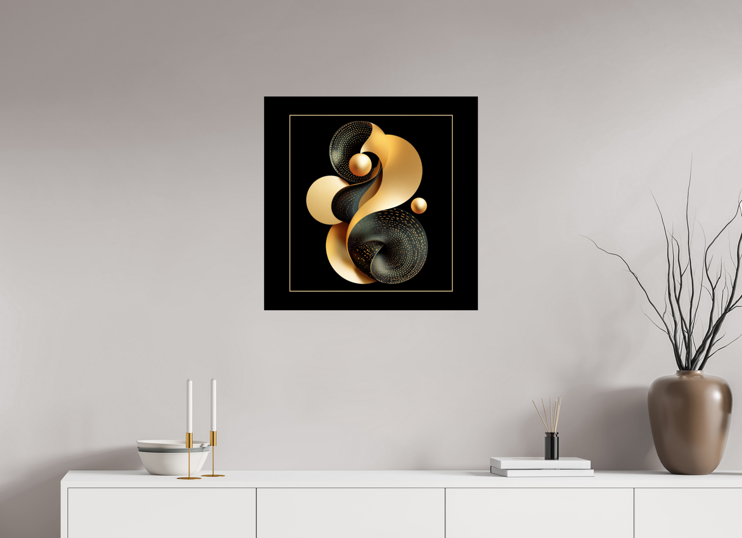 25 x 25″, Fine Art Print On Aluminum Dibond Abstract Black & Gold
