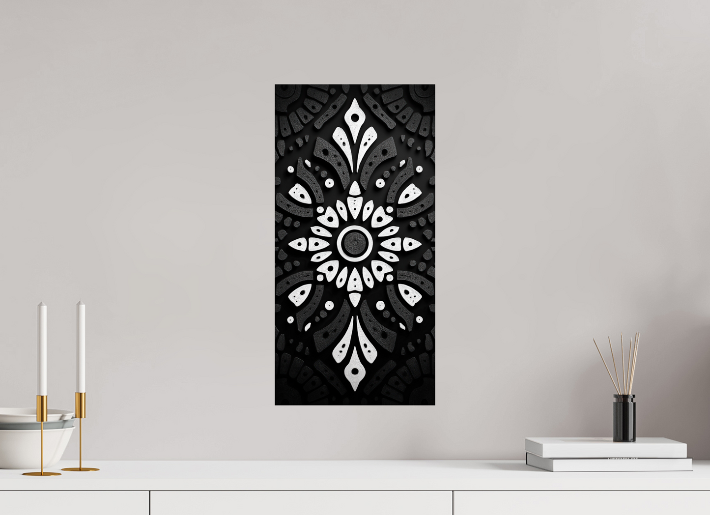 10 x 20″, Fine Art Print On Aluminum Dibond Black & White Tribal 2