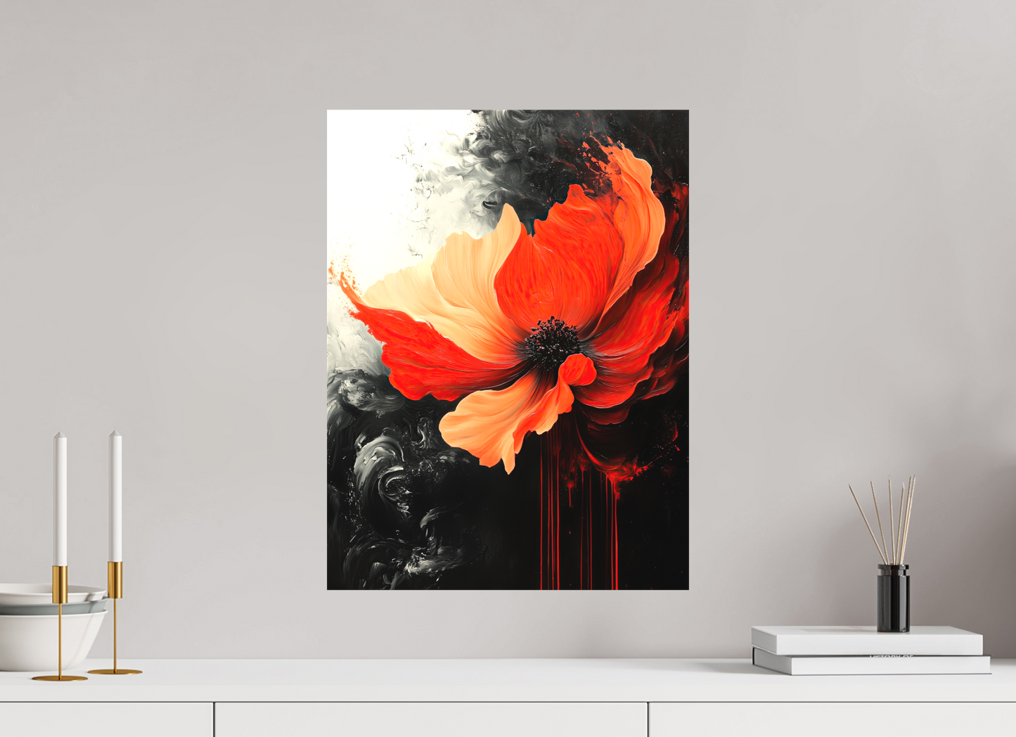 15 x 20″, Textile on Canvas Red Flower