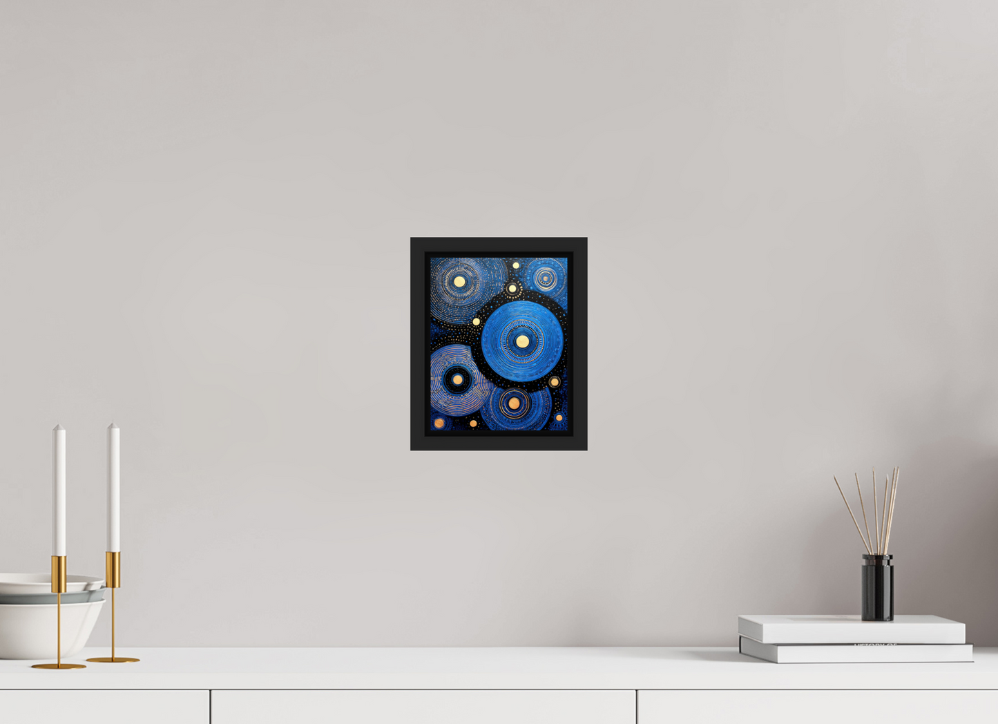 6 x 7.6″, Fine Art Print on Aluminum Dibond with Boarder Blue Circles