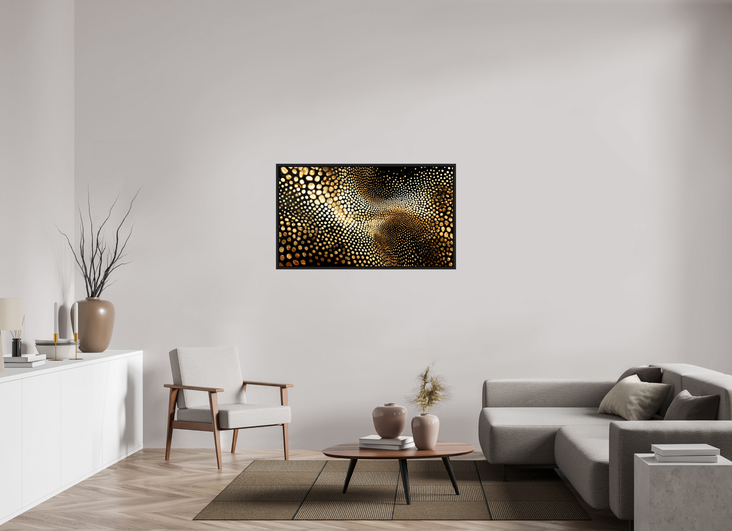 48.9 x 28″, Fine Art Print on Aluminum Dibond with Boarder Gold Dot Wave