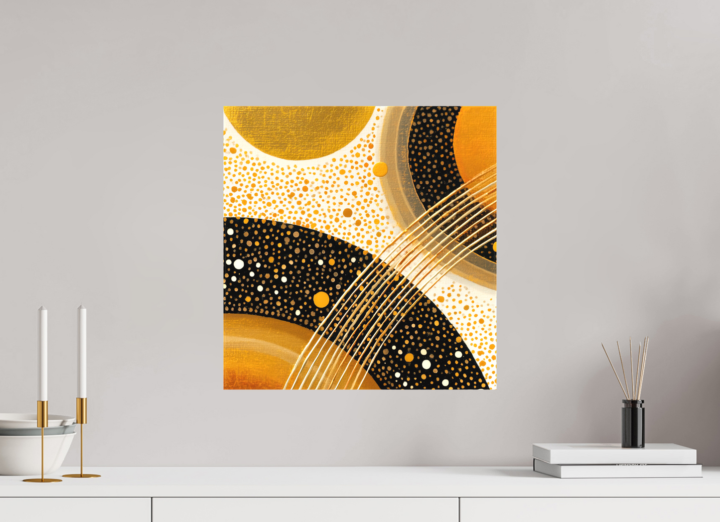 16 x 16.6″, Textile on Canvas Gold Embryo