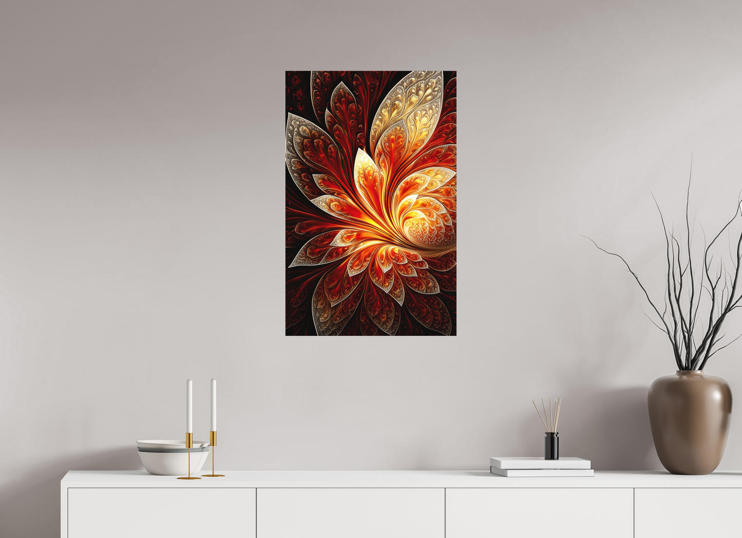 20 x 31″, Photo Print on Aluminum Backing Abstract Fire Flower
