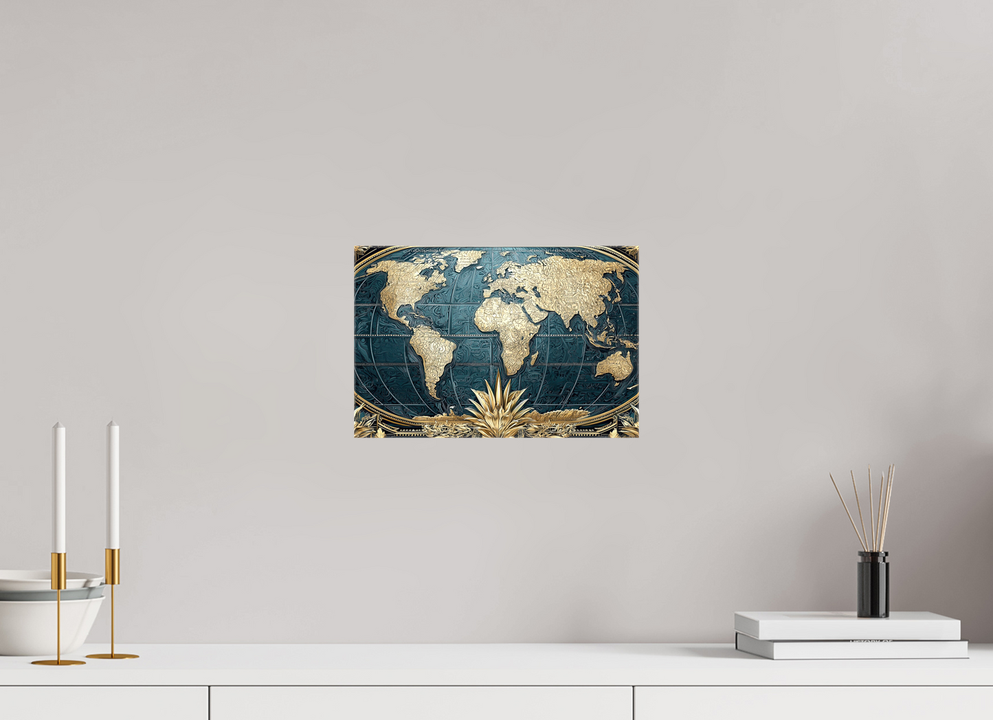 12 x 8″, Glossy Canvas Art Deco World Map