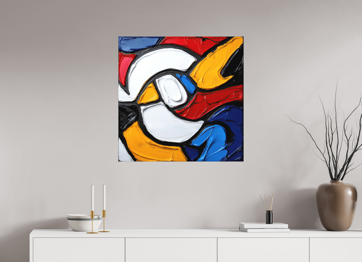 30 x 30″, Photo Print on Aluminum Backing Abstract Paint Bird