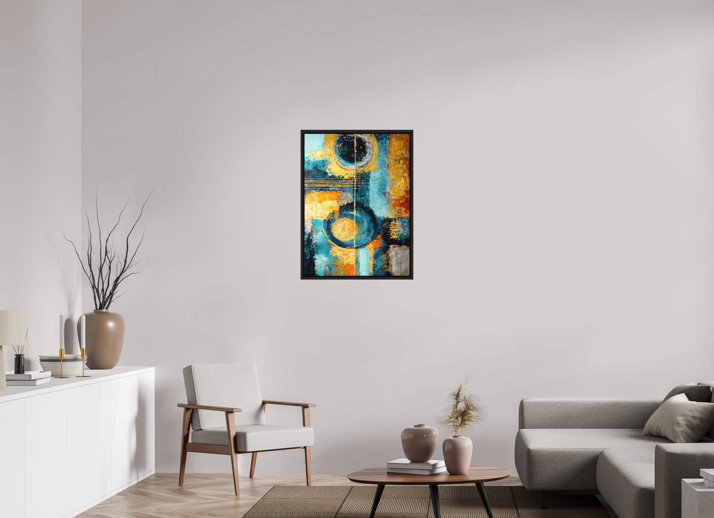24 x 32.5″, Photo Print on Aluminum Backing with boarder Abstract Gold Paint
