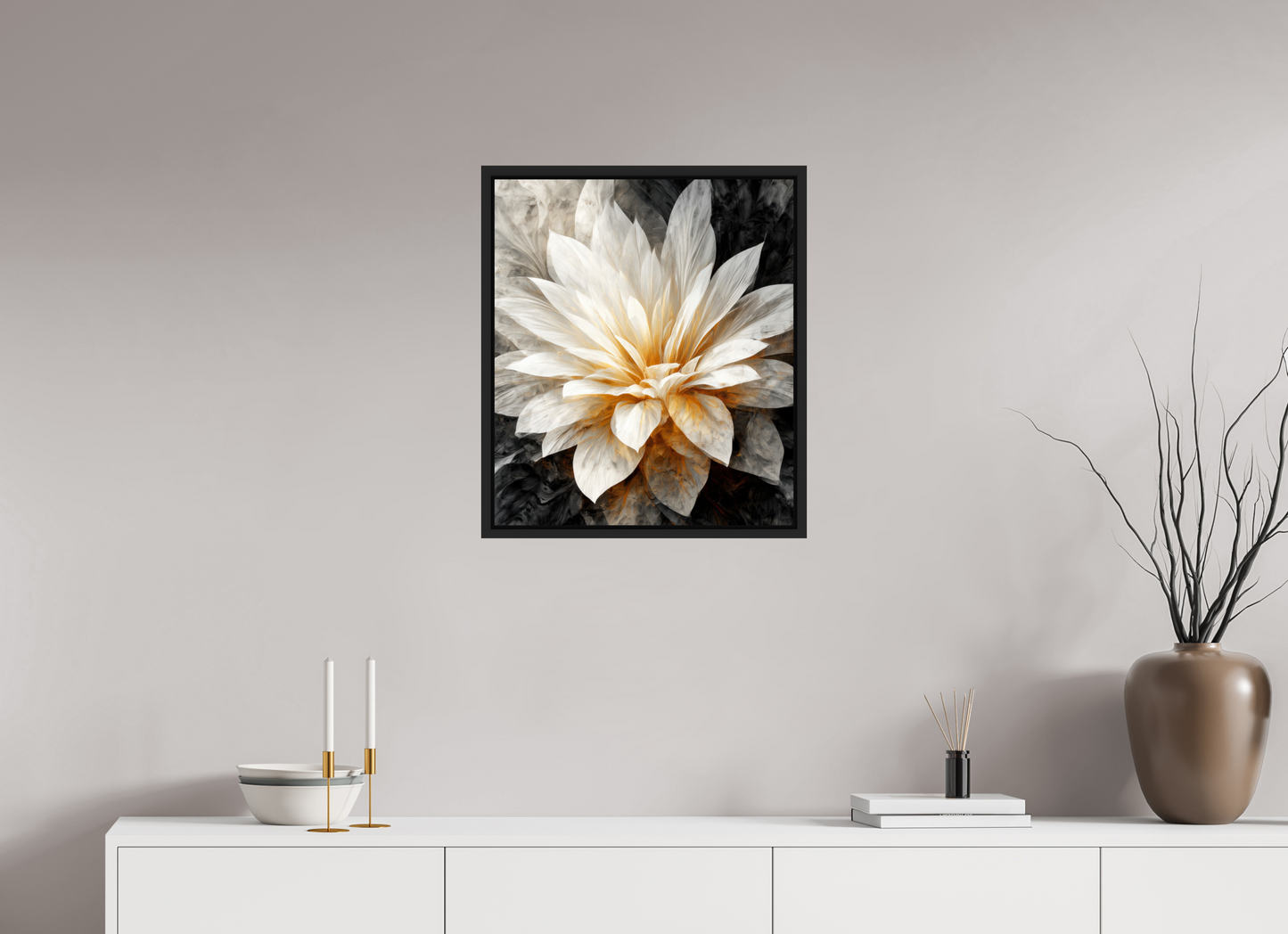 20 x 23.1″, Fine Art Print on Aluminum Dibond with Boarder White & Gold Flower 2