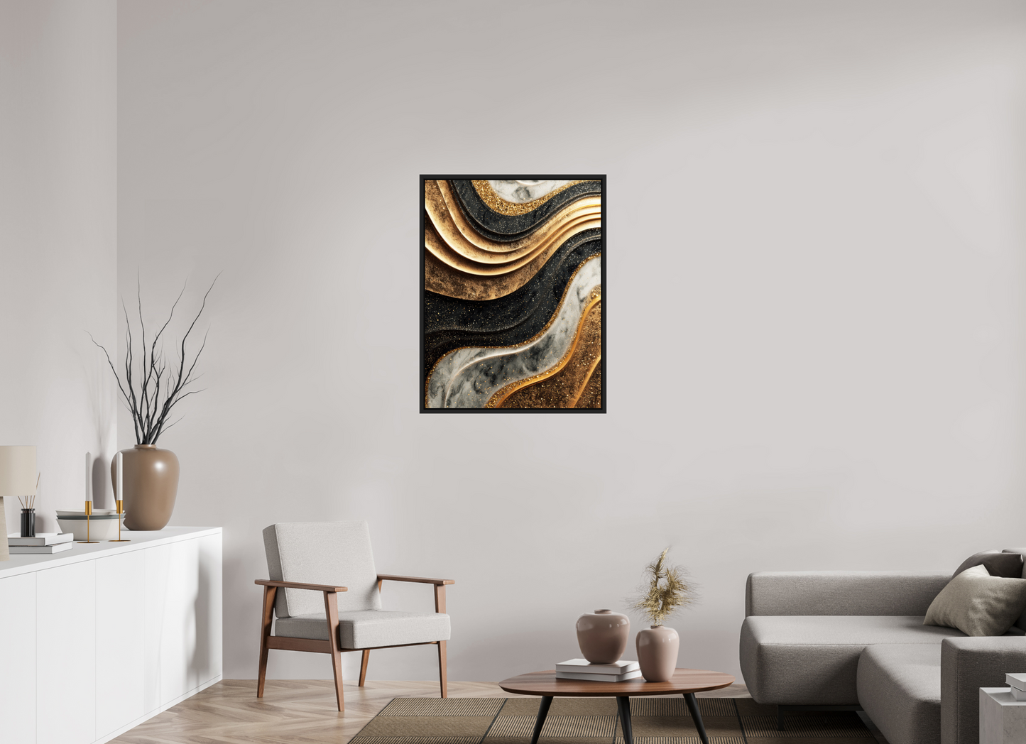 28 x 36.3″, Fine Art Print on Aluminum Dibond with Boarder Gold Marble Swirl