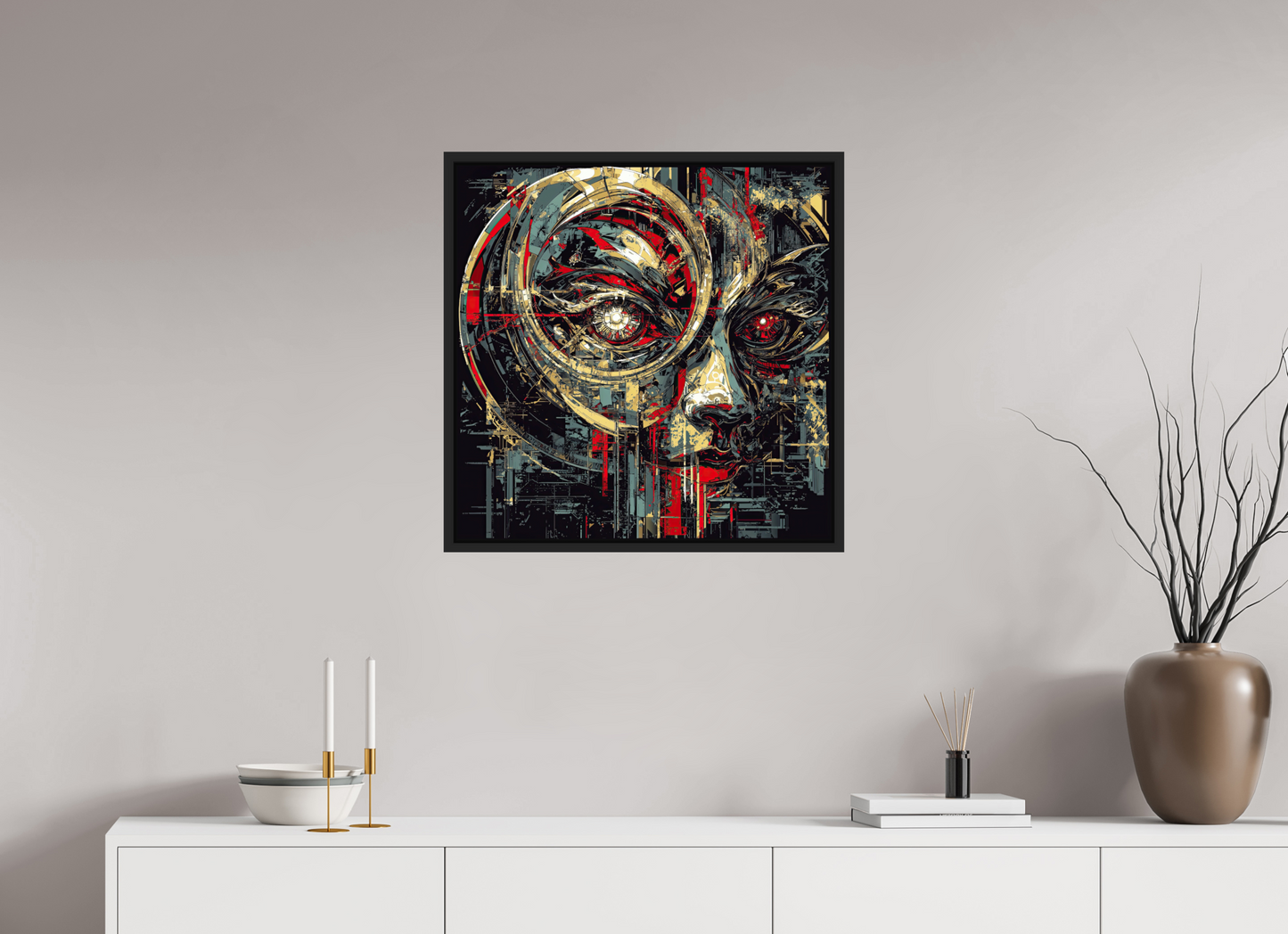 25 x 25″, Fine Art Print on Aluminum Dibond with Boarder Abstract Female Eye