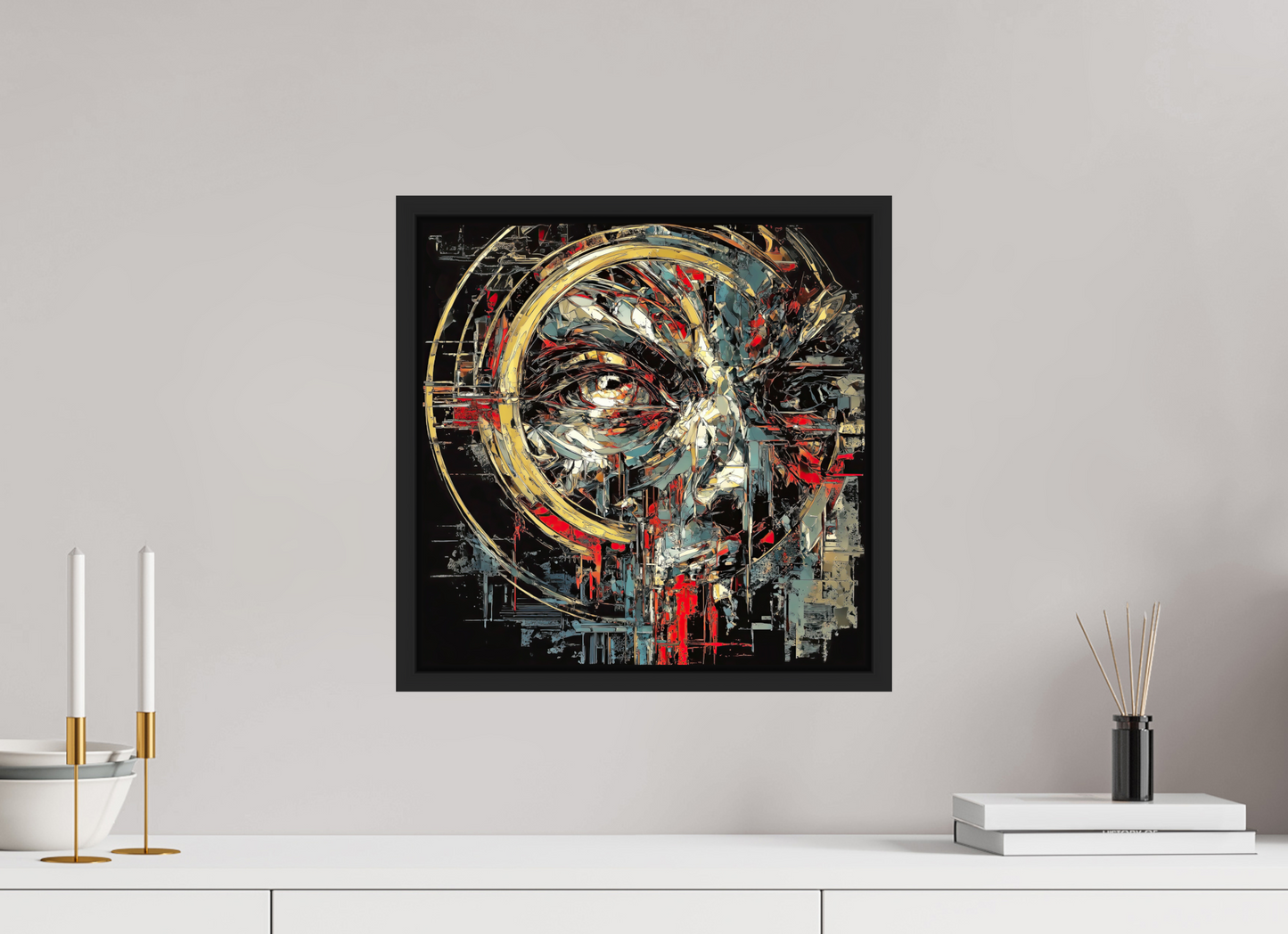15 x 15″, Fine Art Print on Aluminum Dibond with Boarder Abstract Male Eye