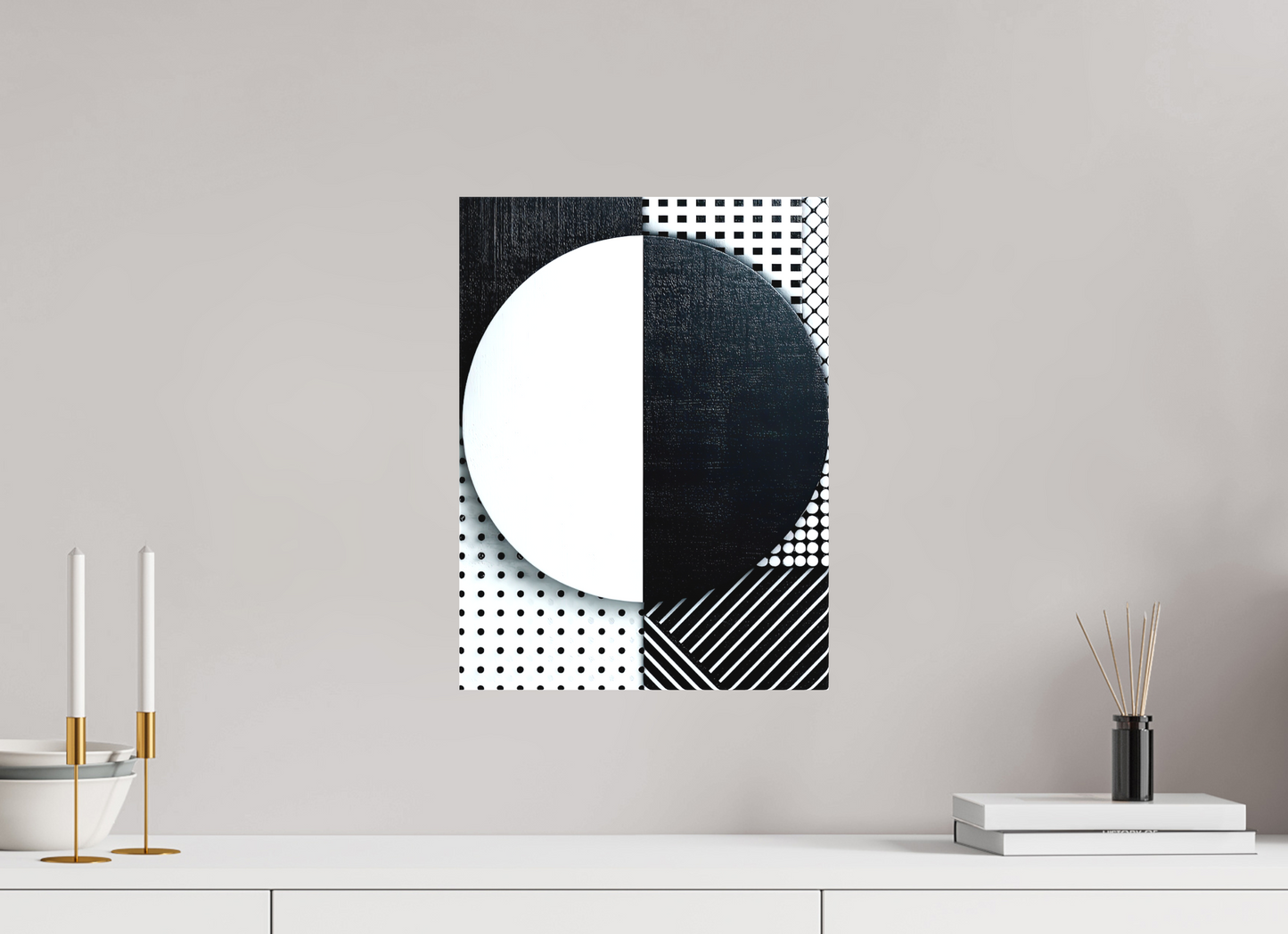 12 x 16.1″, Textile on Canvas Black & White 3