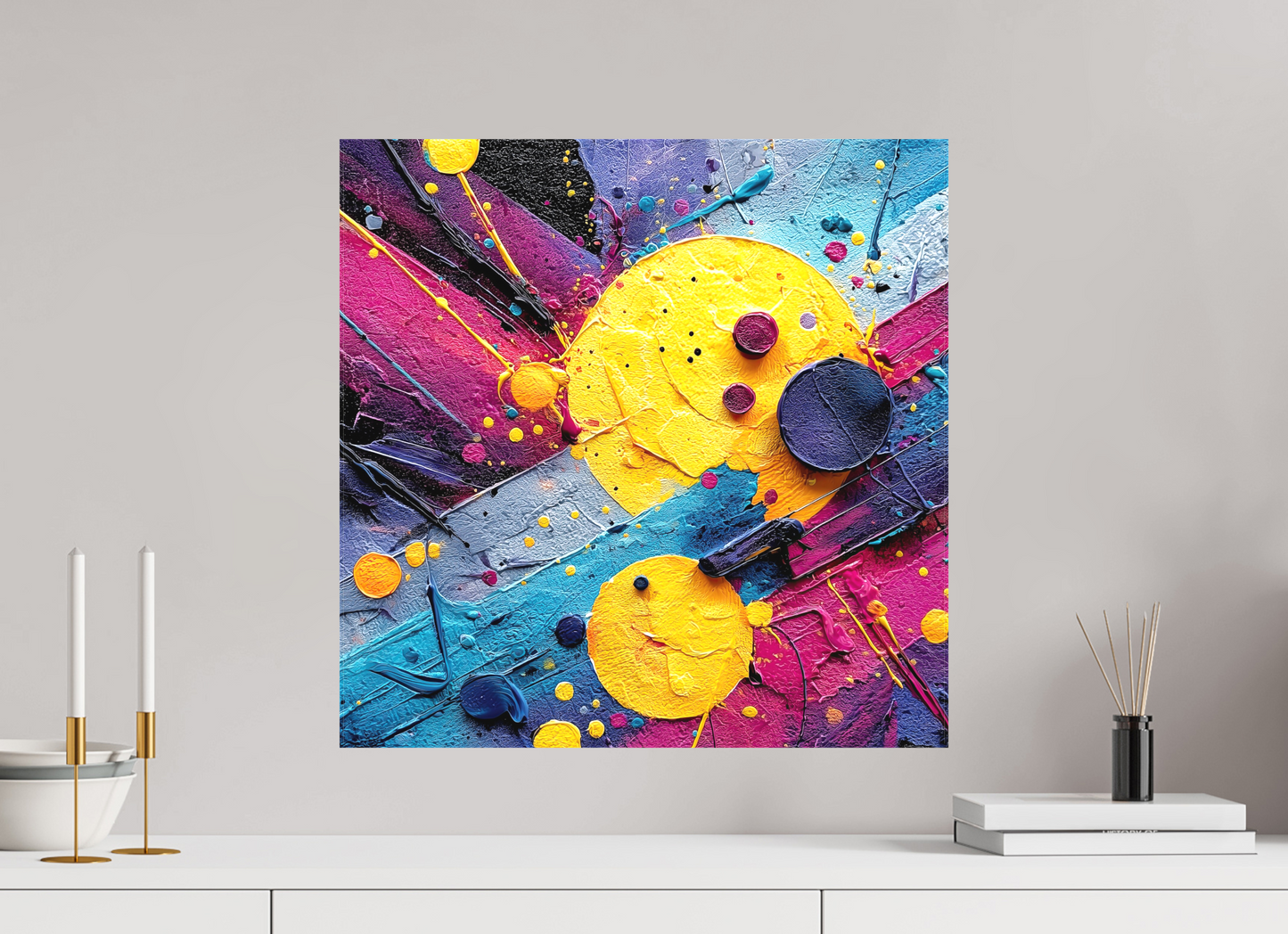 20 x 20″, Textile on Canvas Color Blast