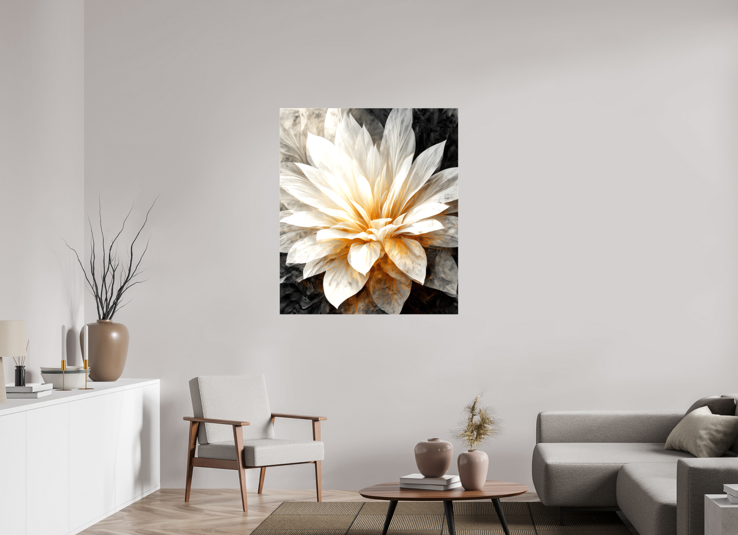 39 x 45.2″, Glossy Canvas White & Gold Flower 2