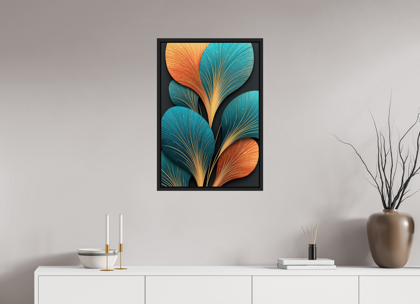 20 x 29.6″, Fine Art Print on Aluminum Dibond with Boarder Art Deco Flowers