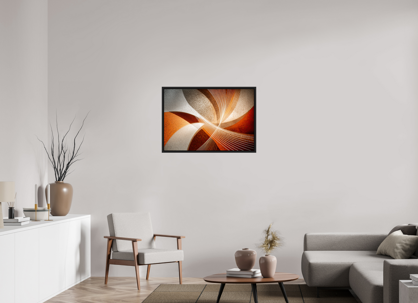 35.1 x 24″, Fine Art Print on Aluminum Dibond with Boarder Orange & White Swirl