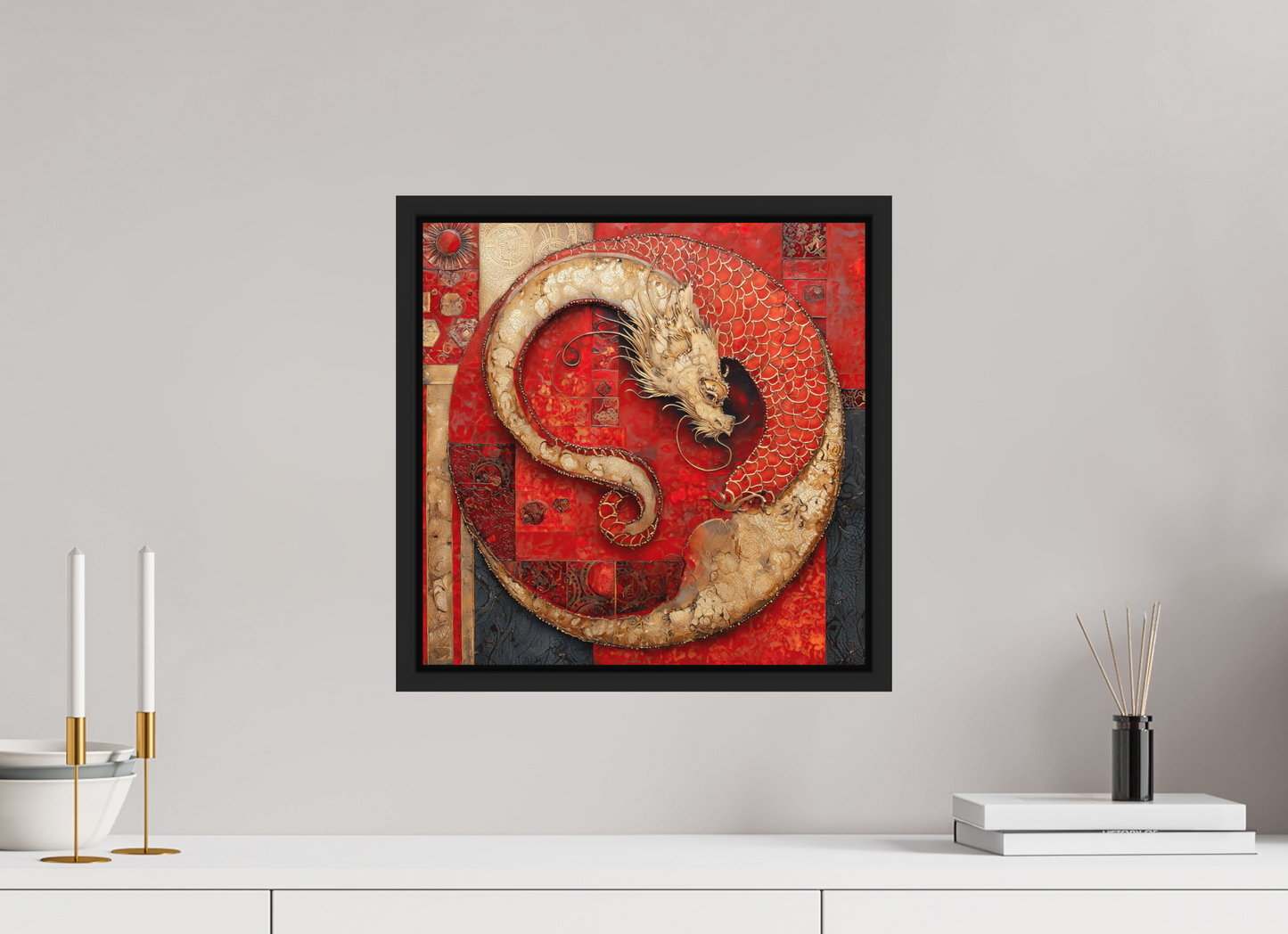 15 x 15″, Photo Print on Aluminum Backing with boarder Chinese Dragon
