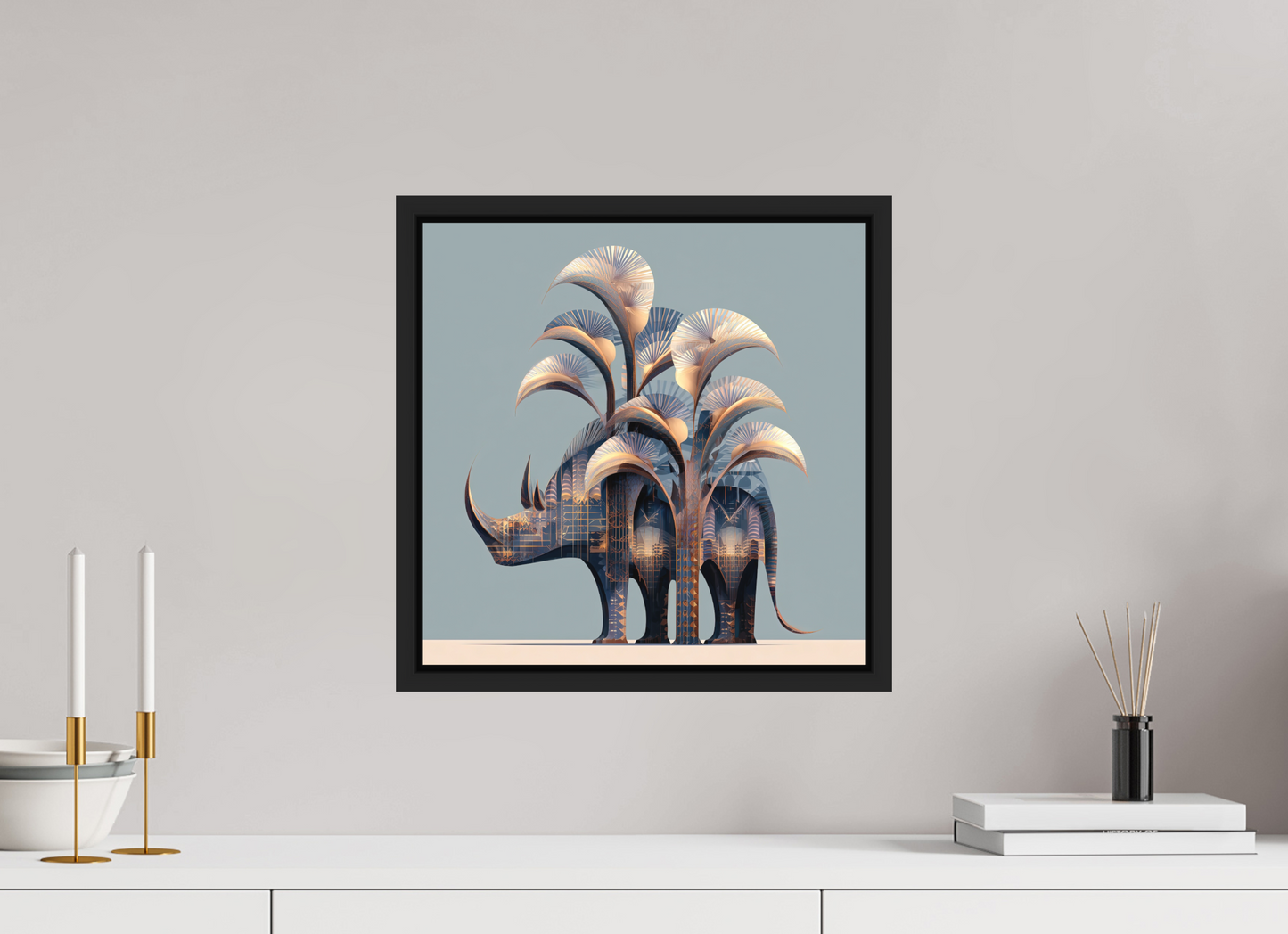 15 x 15″, Photo Print on Aluminum Backing with boarder Abstract Rhino