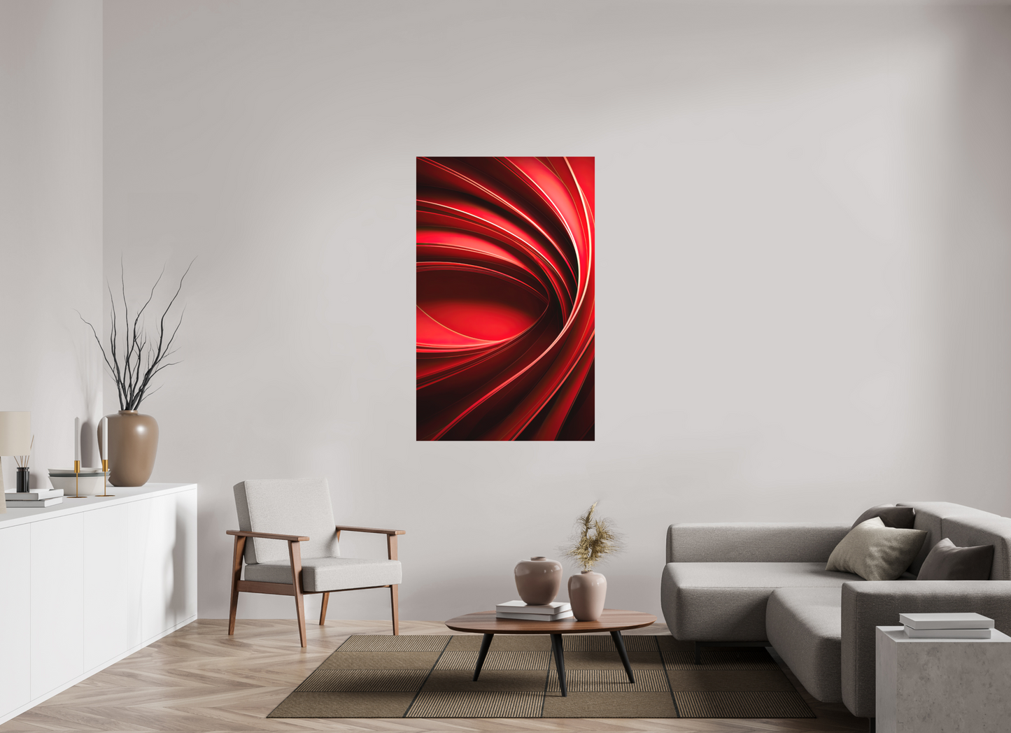 36 x 57.5″, Textile on Canvas Red Eye