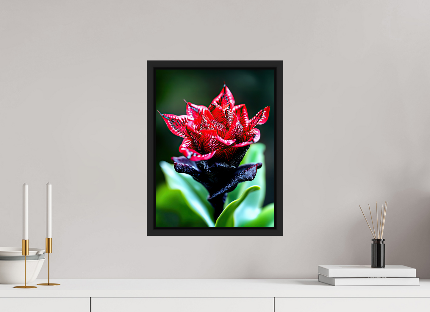 12 x 16″, Fine Art Print on Aluminum Dibond with Boarder Red Zebra Flower