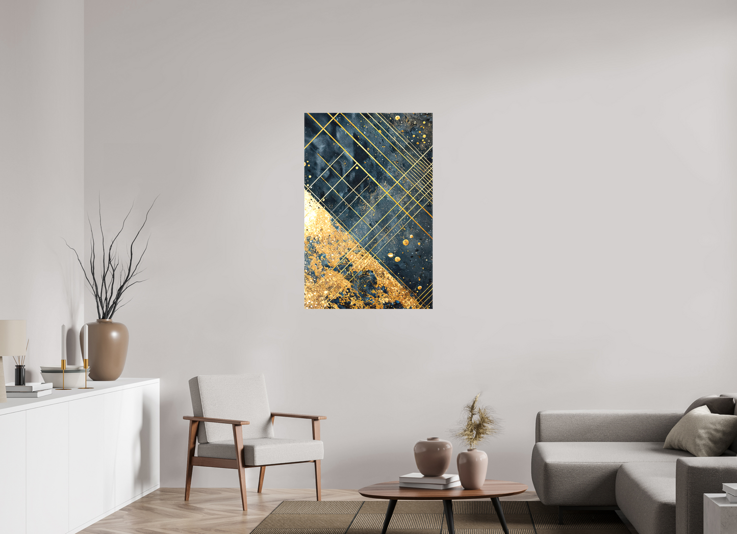 28 x 43″, Textile on Canvas Art Deco Gold Lines