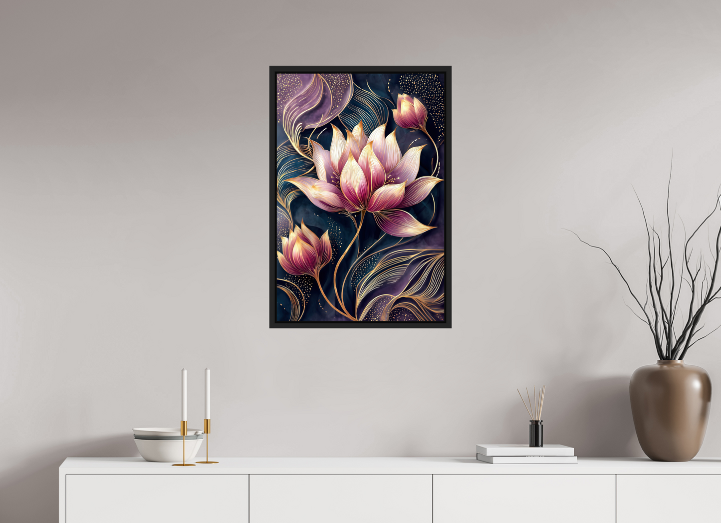 20 x 29.6″, Fine Art Print on Aluminum Dibond with Boarder Art Deco Purple Lotus