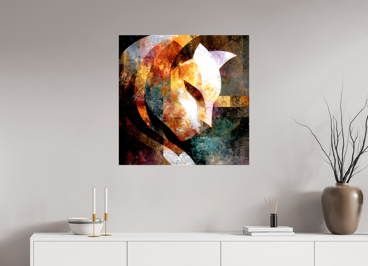 30 x 30″, Glossy Canvas Abstract Cat
