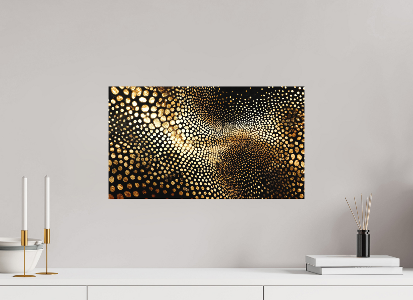 21 x 12″, Photo Print on Aluminum Backing Gold Dot Wave