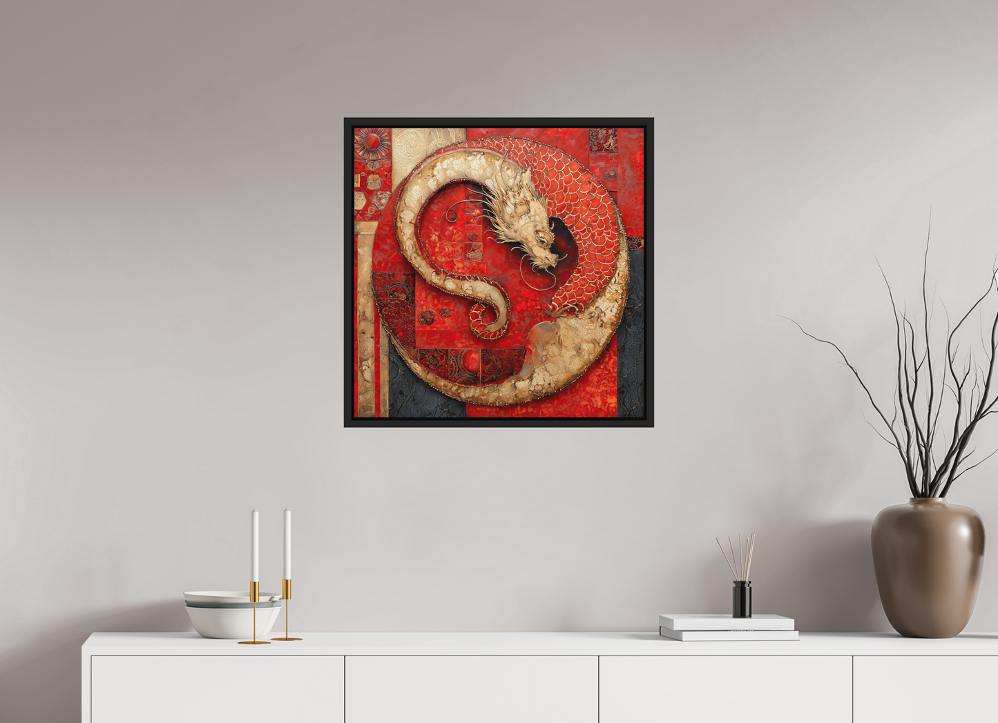 25 x 25″, Photo Print on Aluminum Backing with boarder Chinese Dragon