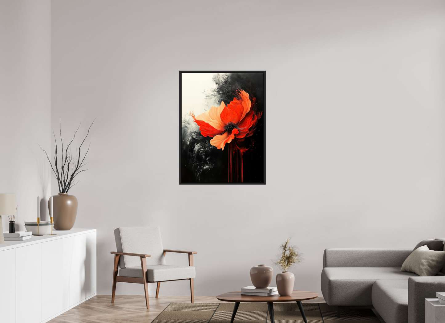 30 x 40″, Fine Art Print on Aluminum Dibond with Boarder Red Flower