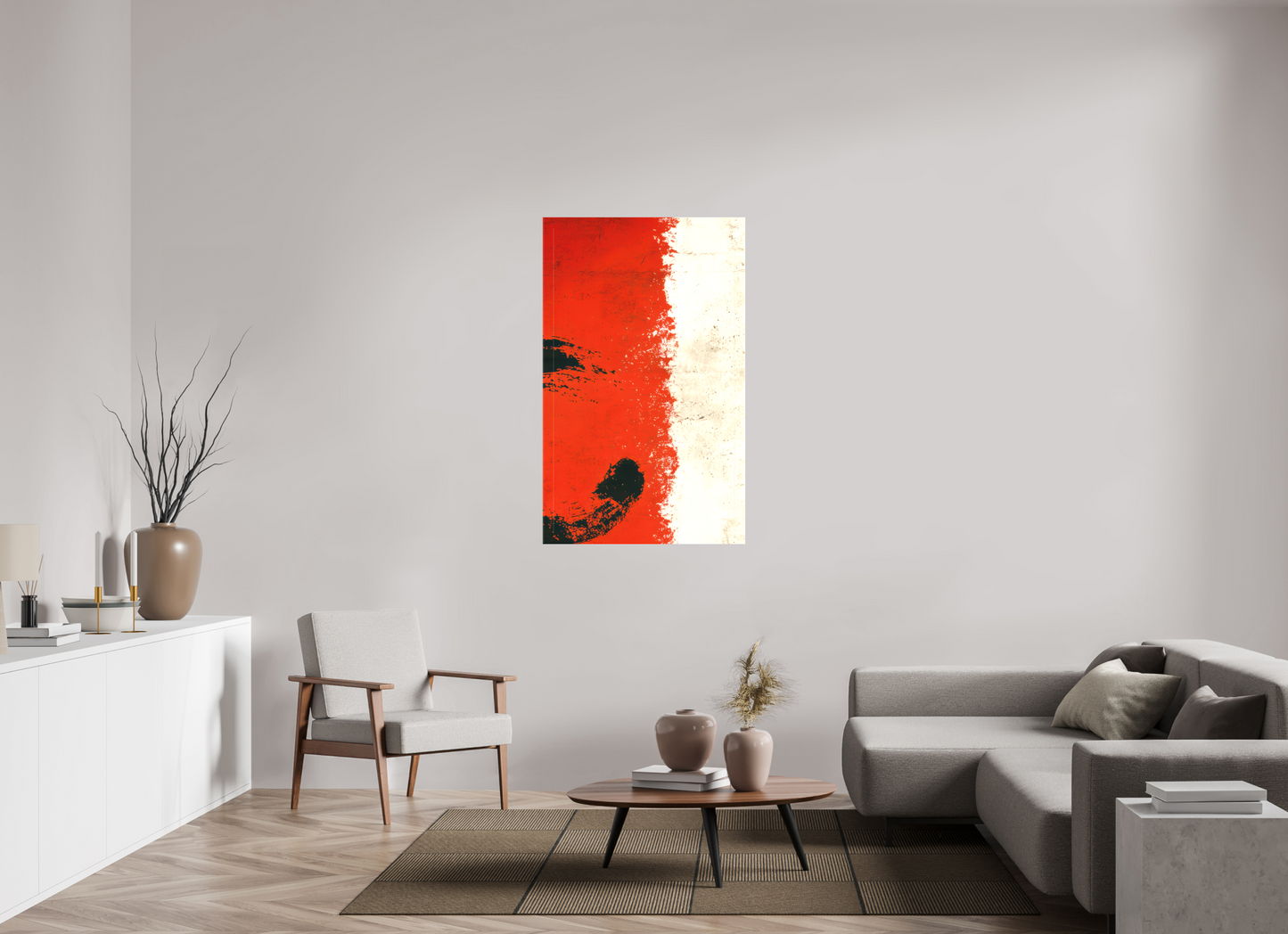 32 x 51.9″, Textile on Canvas Abstract Paint Brush Circle Right
