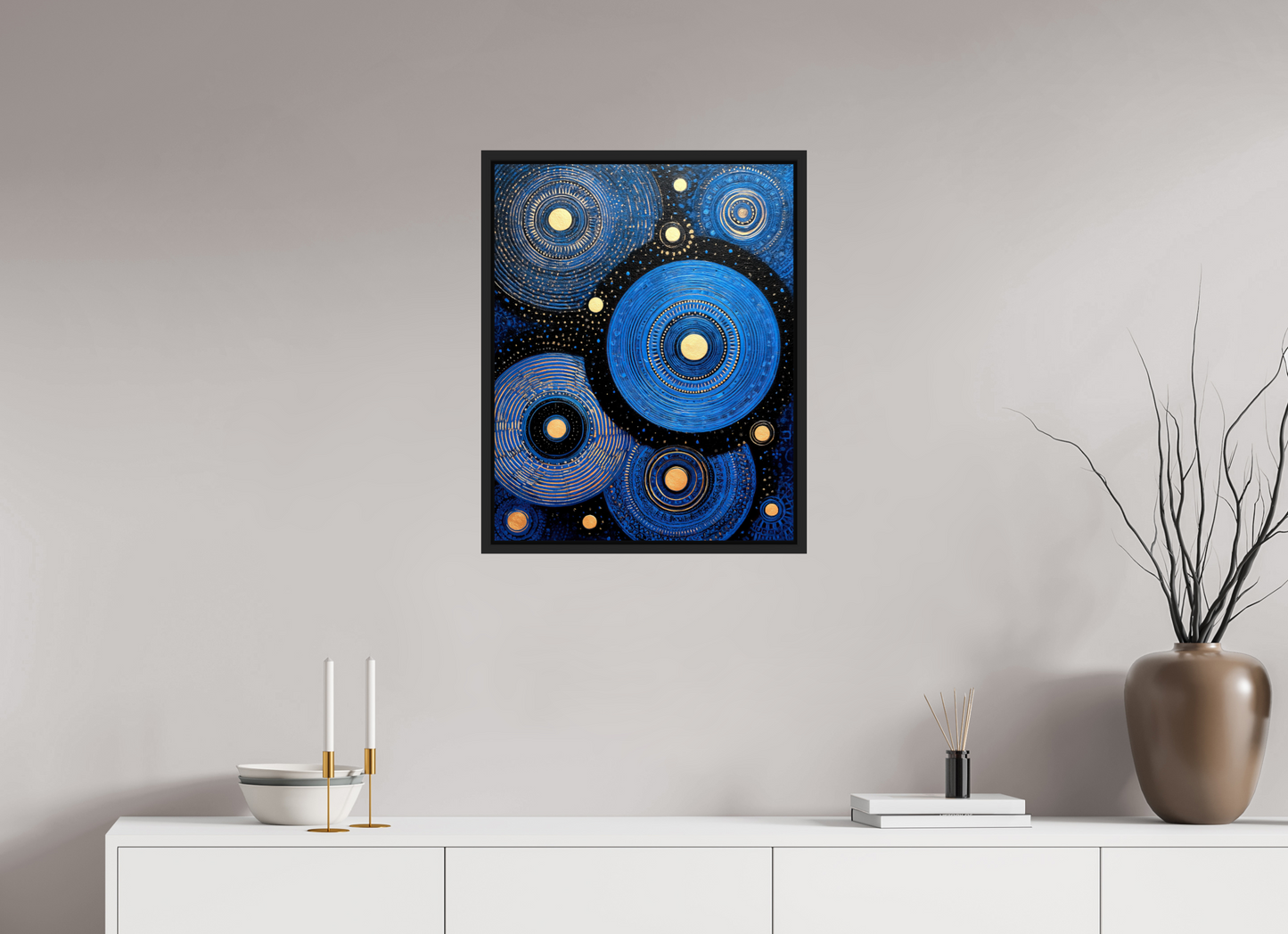 20 x 25.2″, Fine Art Print on Aluminum Dibond with Boarder Blue Circles