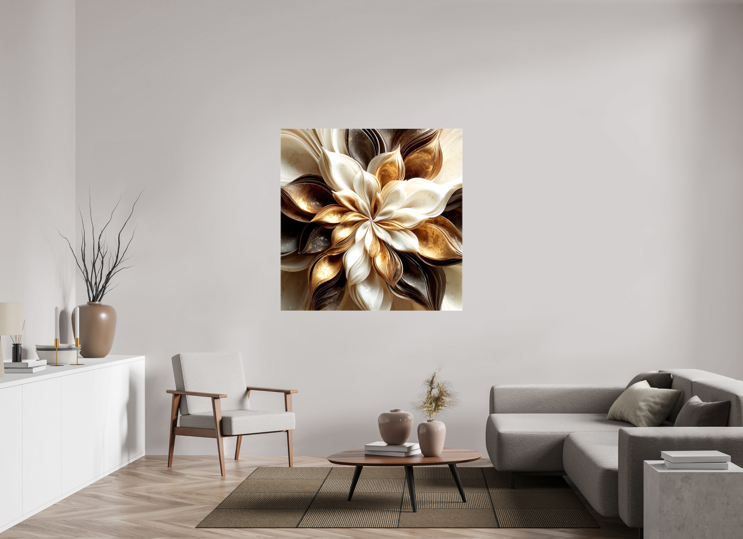 50 x 50″, Glossy Canvas Coffee Marble Flower