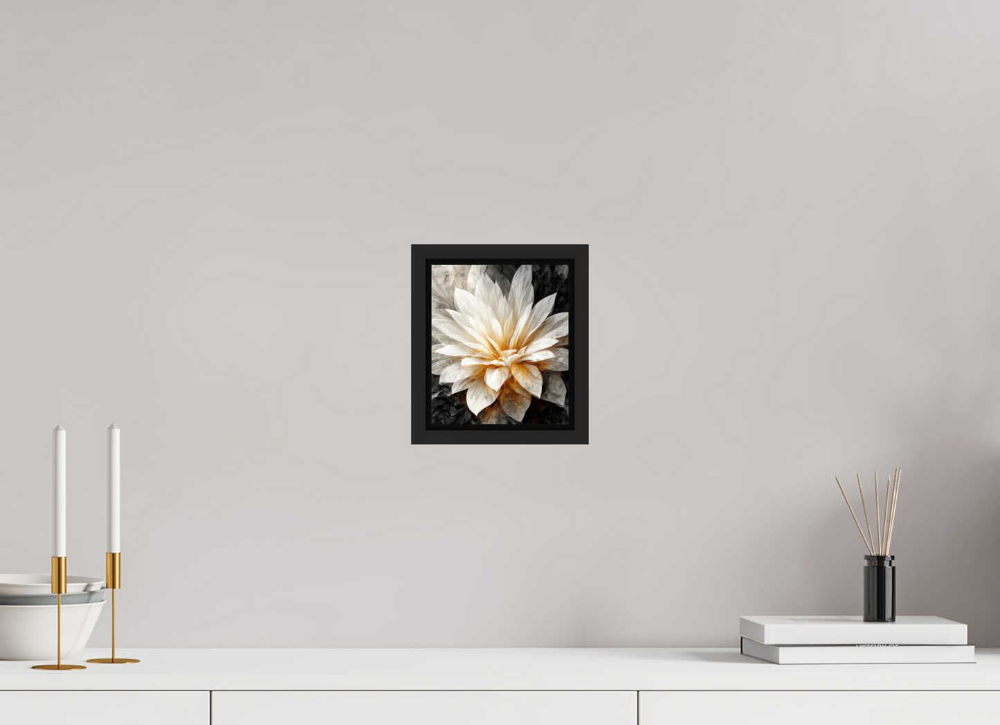 6 x 7″, Fine Art Print on Aluminum Dibond with Boarder White & Gold Flower 2