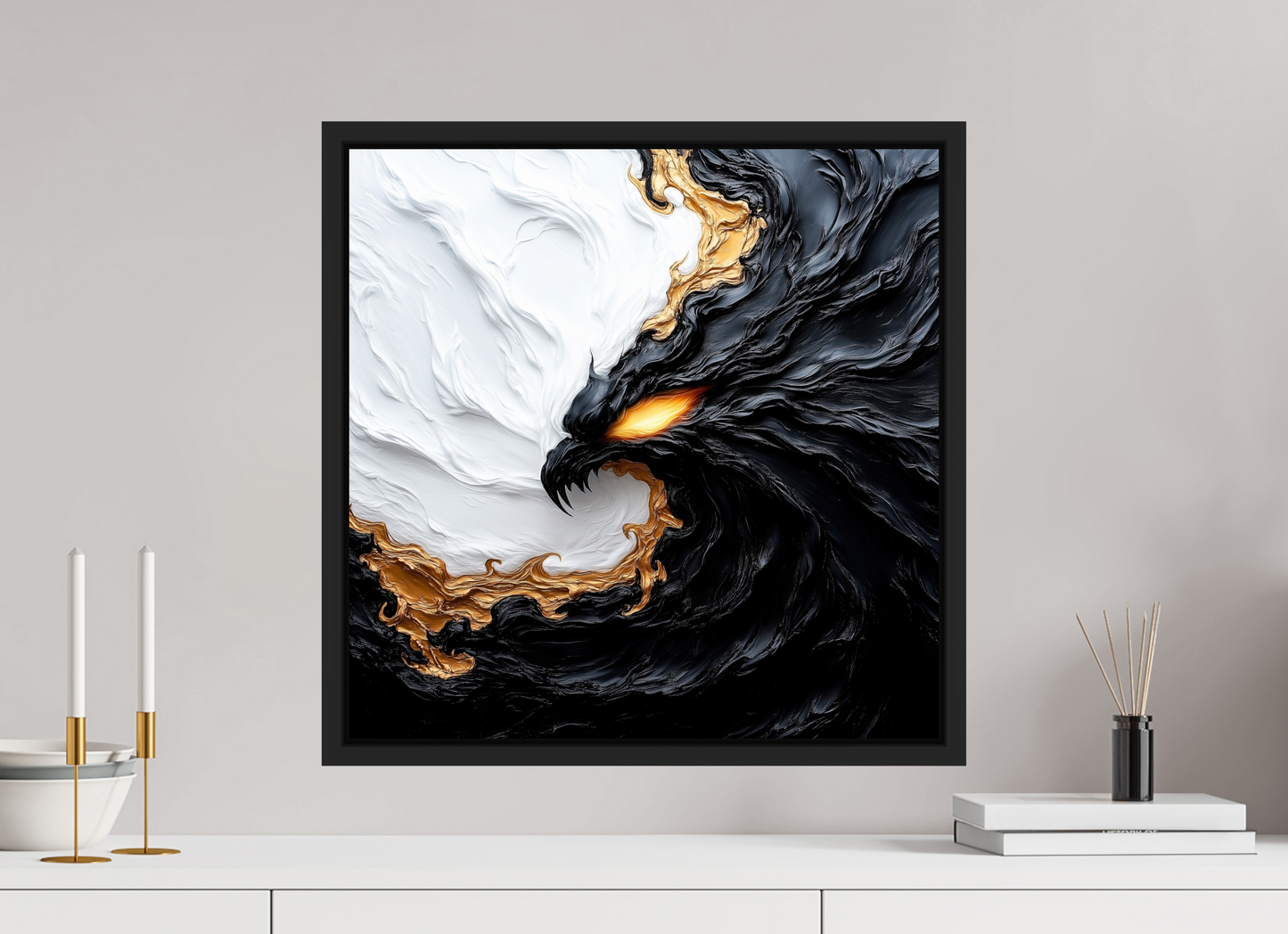 20 x 20″, Fine Art Print on Aluminum Dibond with Boarder Yin Yang Bird